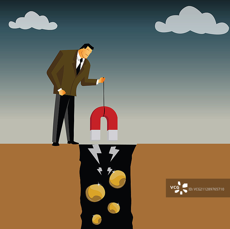 商人从矿山提取金钱插图图片素材
