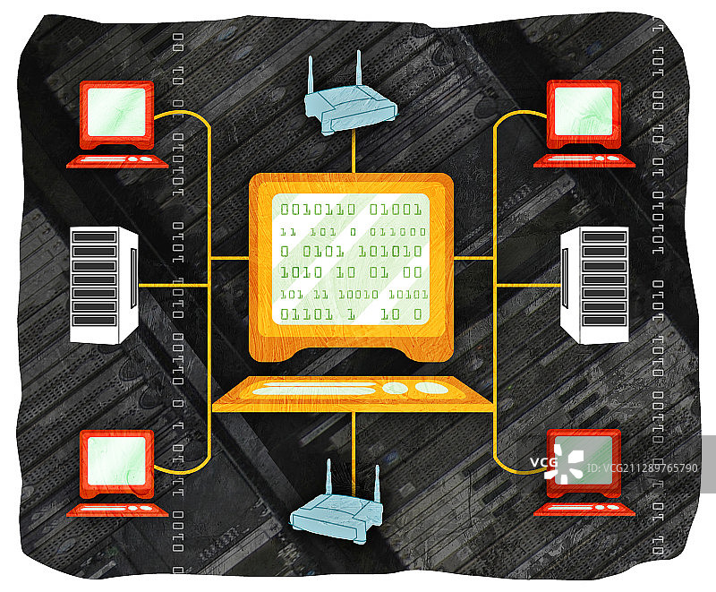 网络服务器机房中的电脑，插图图片素材