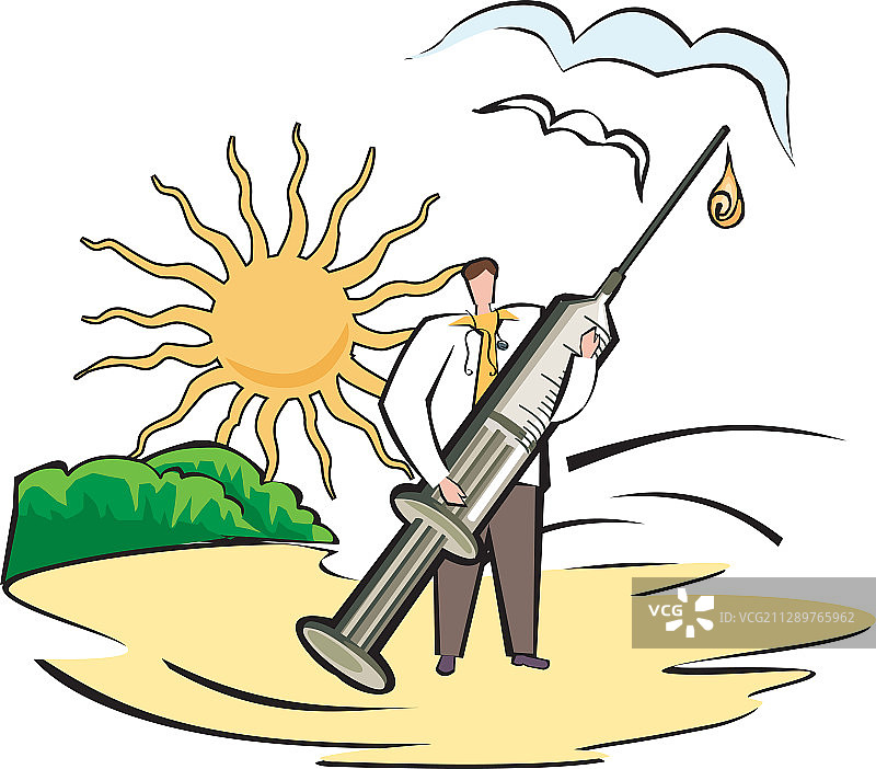 医生拿着大号注射器插画图片素材