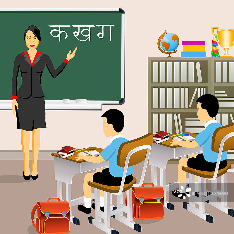 教室里的女老师和学生们，插图图片素材