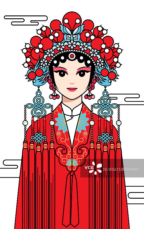 国潮戏曲花旦人像插画图片素材