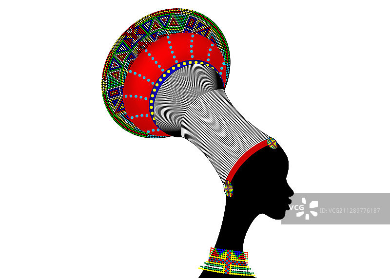 戴着彩色珠子非洲头巾的非洲祖鲁族女人图片素材