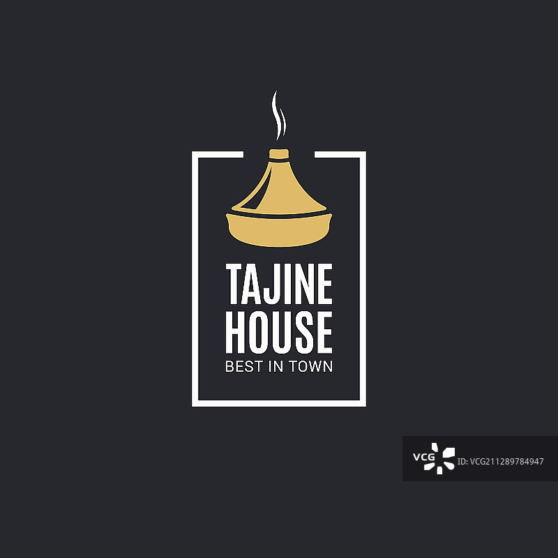 黑色背景上的塔吉锅餐厅标志图片素材