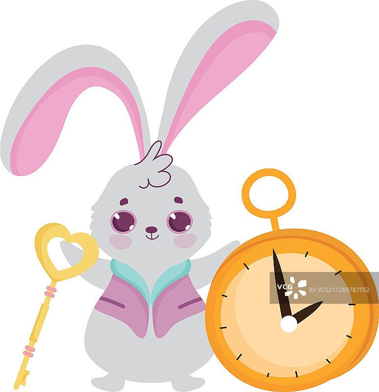 仙境兔子和时钟卡通人物图片素材