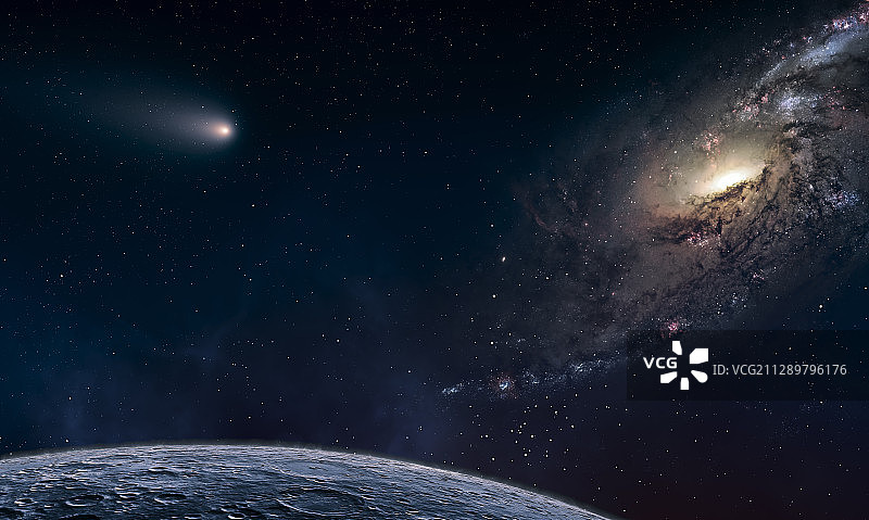 彗星银河下的月球地貌图片素材