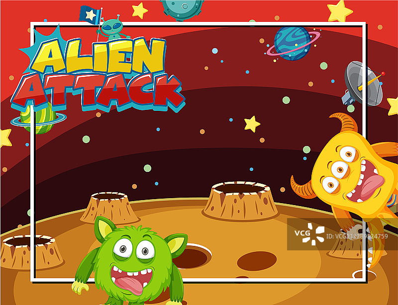太空背景外星人边框设计图片素材