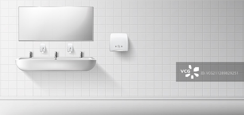 配有陶瓷水槽和镜子的公共厕所图片素材