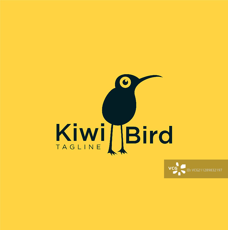 趣味几维鸟logo，黄色背景图片素材