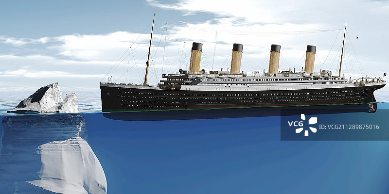 远洋班轮接近冰山，插图图片素材