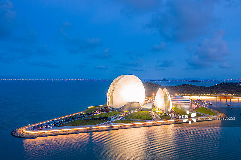 珠海大剧院夜景航拍图图片素材