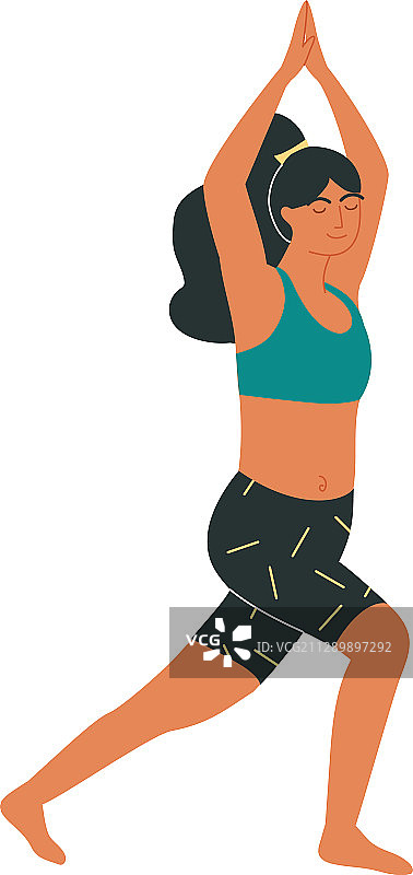 棕发女人做战士一式瑜伽图片素材