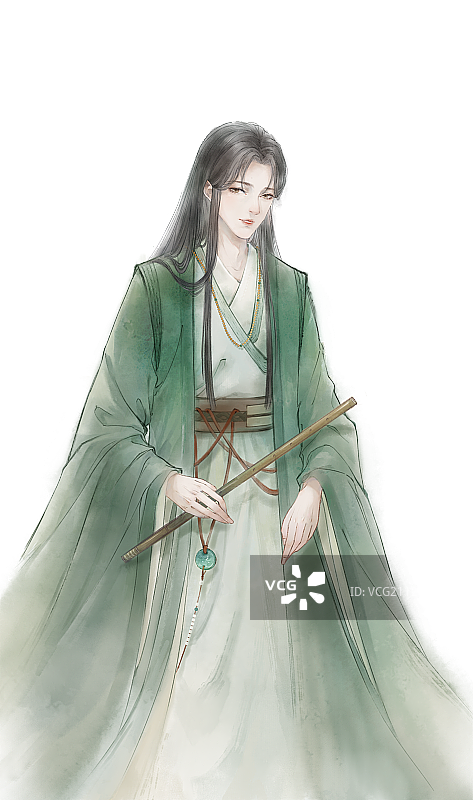 美男奏笛中国风古风水墨图片素材