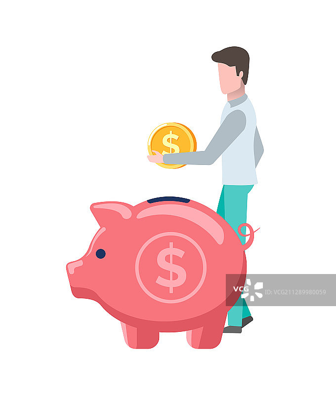 男人拿着金币、美元和猪图片素材