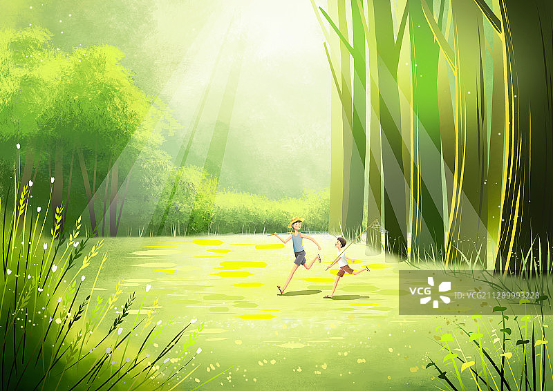 夏季梦幻森林风景插画006图片素材