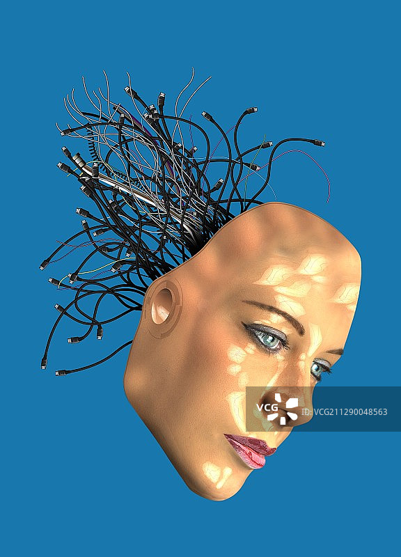 女性机器人头部，插图图片素材