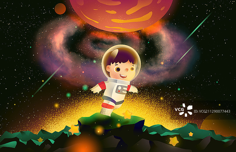 宇宙浩瀚星空孩子梦想科学探索插画图片素材