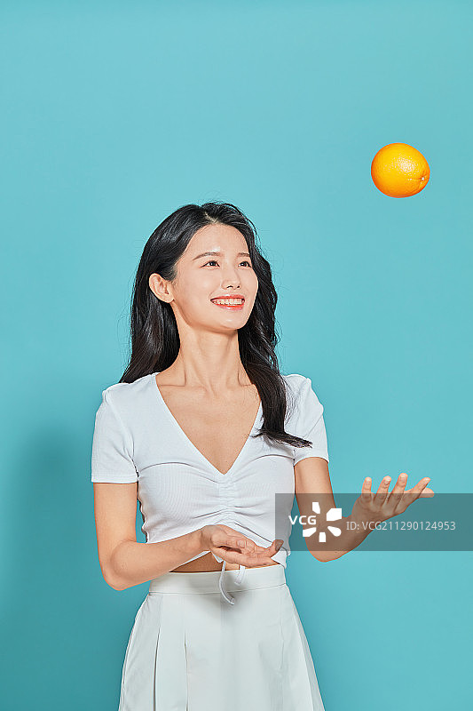 女人，美丽，夏天，橙色，微笑，投掷图片素材