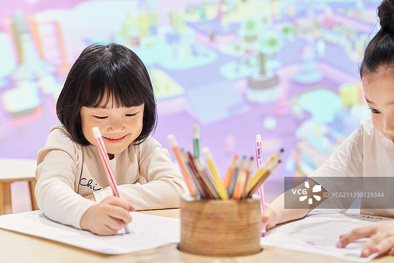 儿童、教育、幼儿园、着色、艺术、女孩图片素材