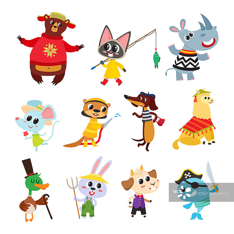 穿着戏服的可爱卡通动物合集图片素材
