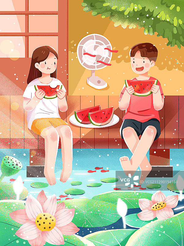 夏天小暑节气吃西瓜图片素材