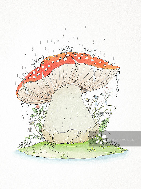 雨天的蘑菇儿童插画图片素材