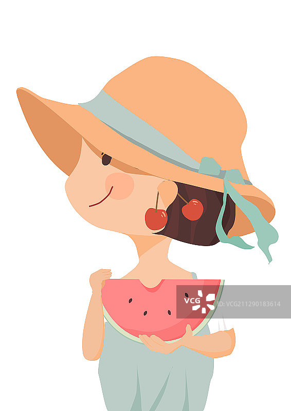 女孩戴着草帽捧着西瓜图片素材