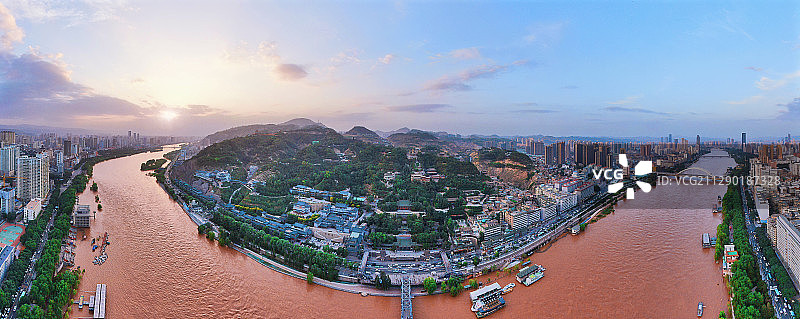 甘肃省兰州市城关区白塔山公园、黄河风情线航拍图片素材