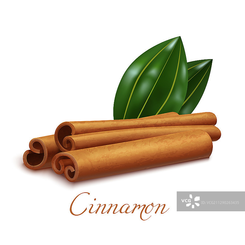 肉桂棒与树叶图片素材