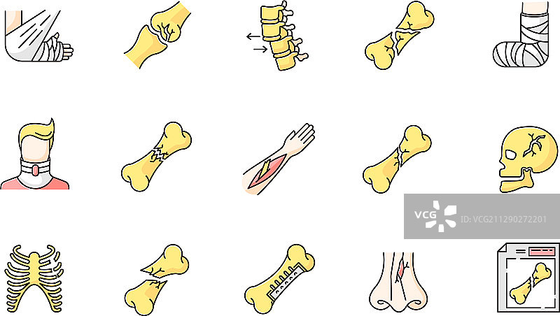 身体损伤RGB颜色图标：断臂、足部等图片素材