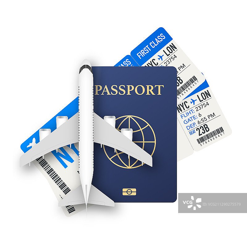 护照、登机牌和飞机旅行图片素材