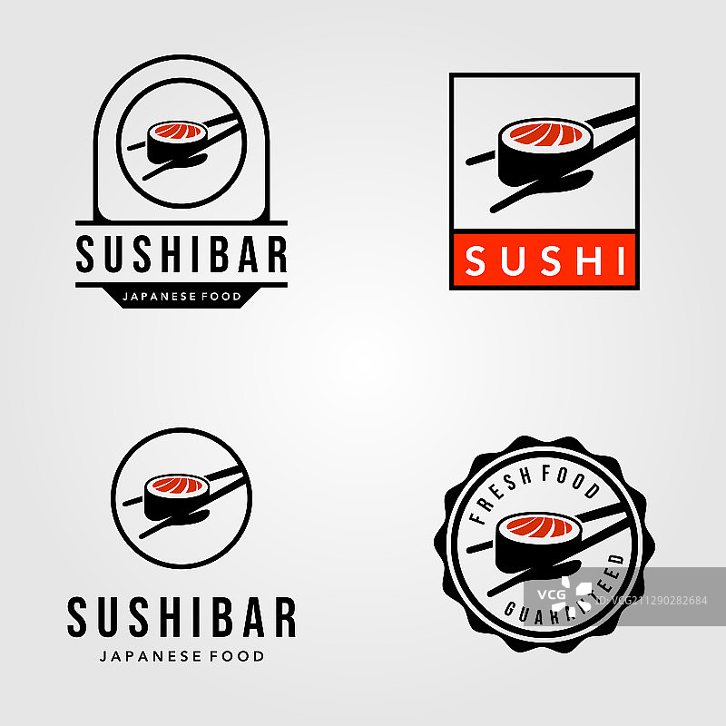 寿司日式料理复古标志合集图片素材