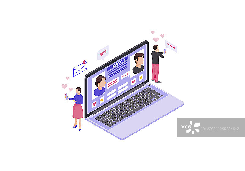 在线聊天笔记本电脑网页2.5D彩色图片素材