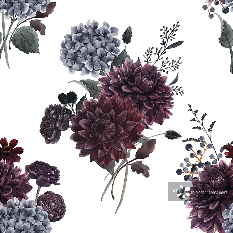 美丽无缝图案与水彩图片素材