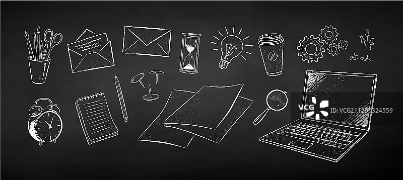 黑白粉笔画套装图片素材