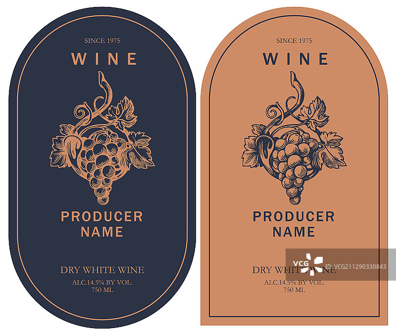 手绘葡萄串葡萄酒标签图片素材