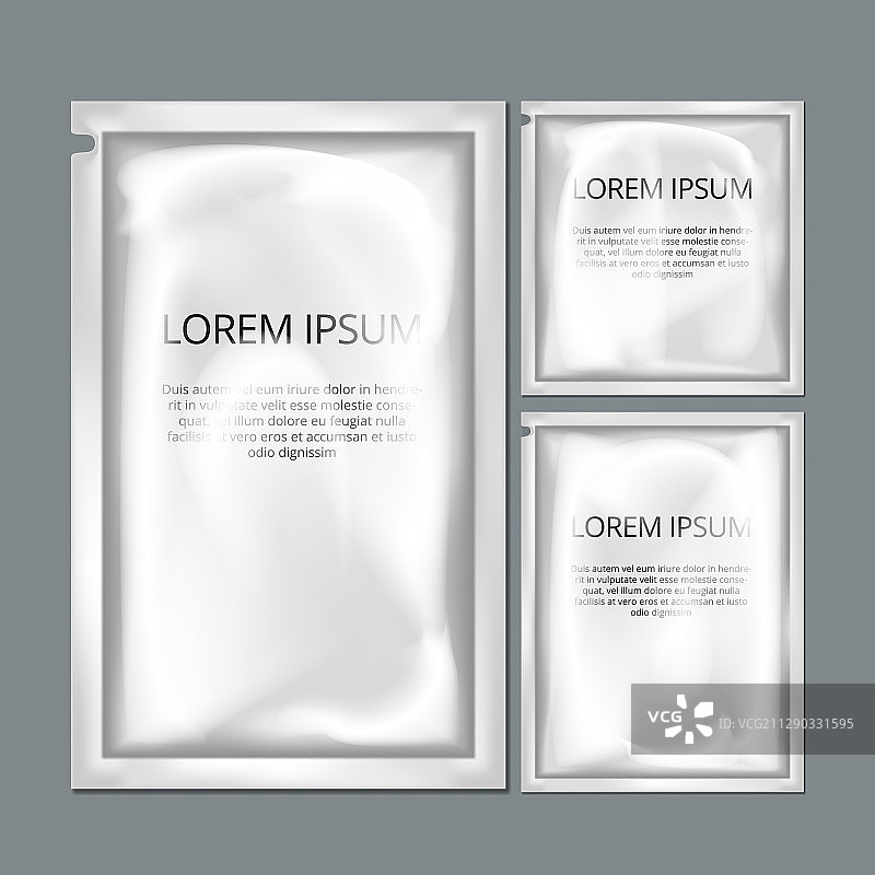 灰色背景上的白色小袋箔纸袋纸模型图片素材