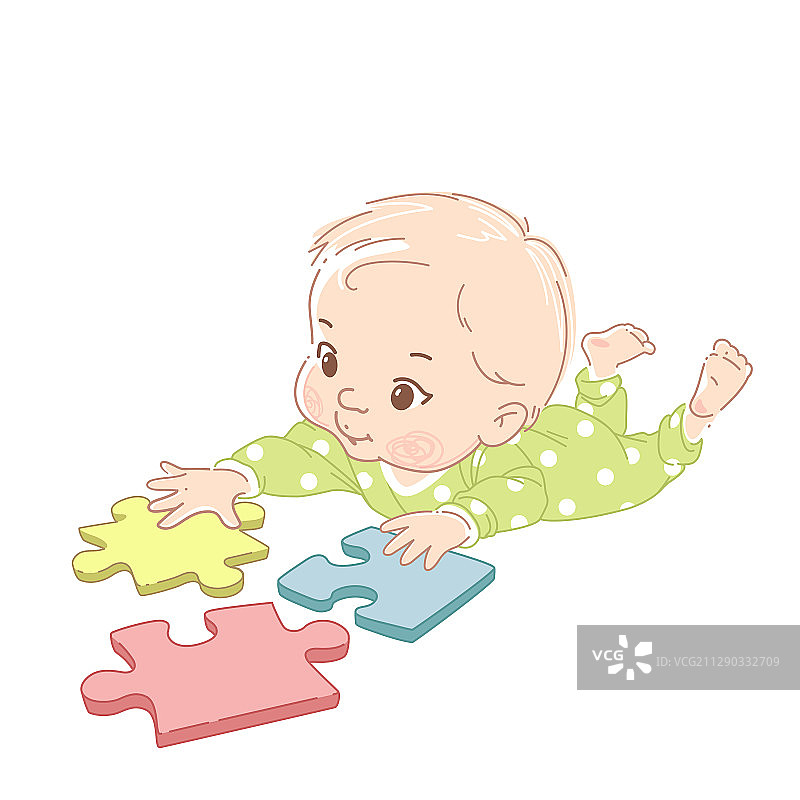 可爱的小宝宝趴着玩拼图图片素材