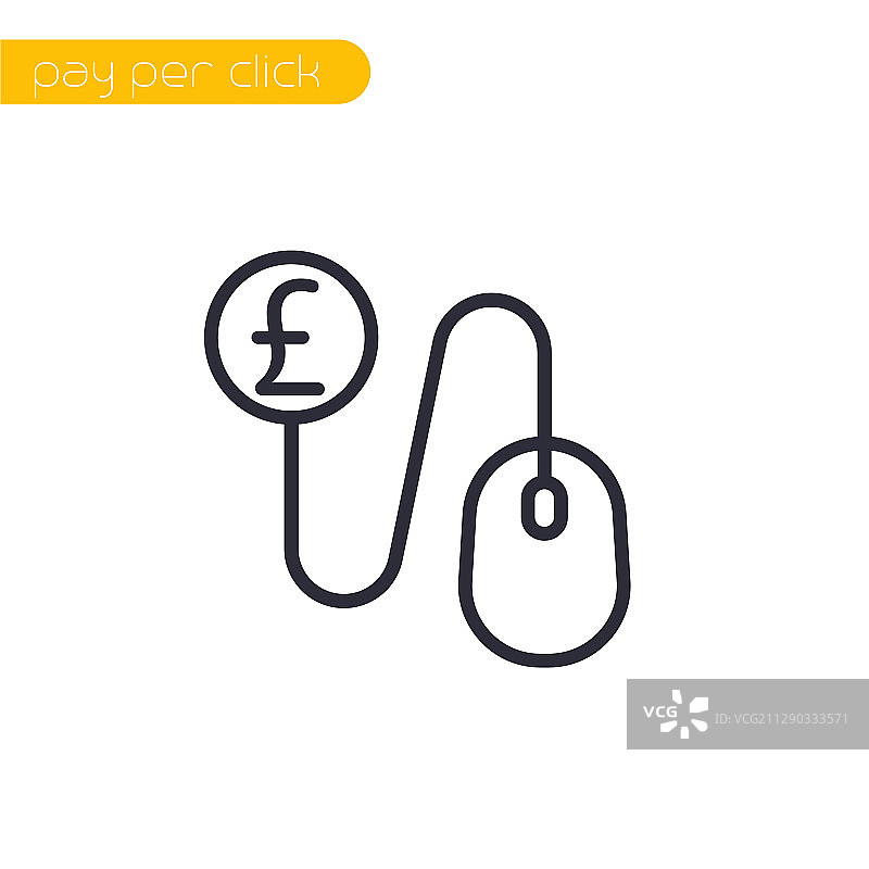 带鼠标和英镑符号的点击付费线性图标图片素材