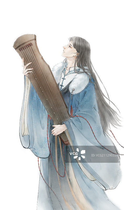 美男抱琴图中国风古风水墨插图插画图片素材