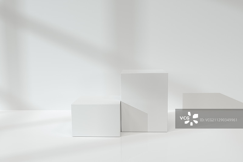 墙角的白色柱状方块 3D渲染图片素材