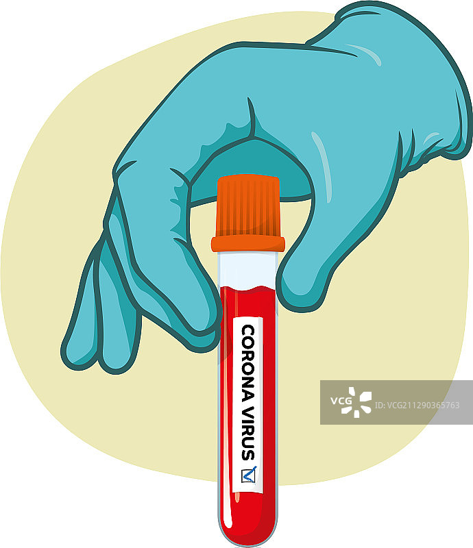 手持装有血液的药瓶，用于检查冠状病毒图片素材
