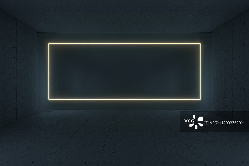 霓虹灯光与混凝土隧道 3D渲染图片素材