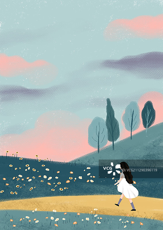 夕阳漫步图片素材