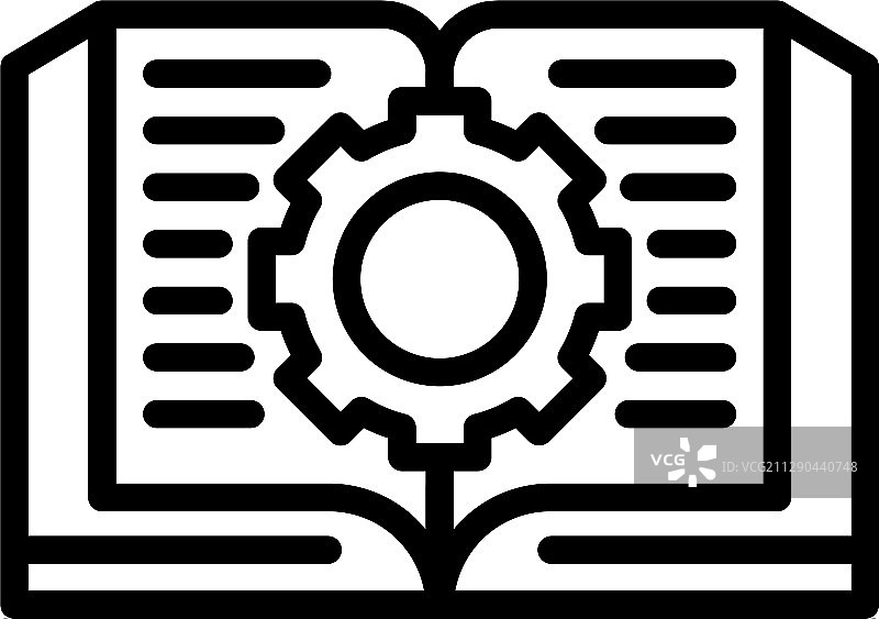 打开的书本和齿轮图标轮廓风格图片素材