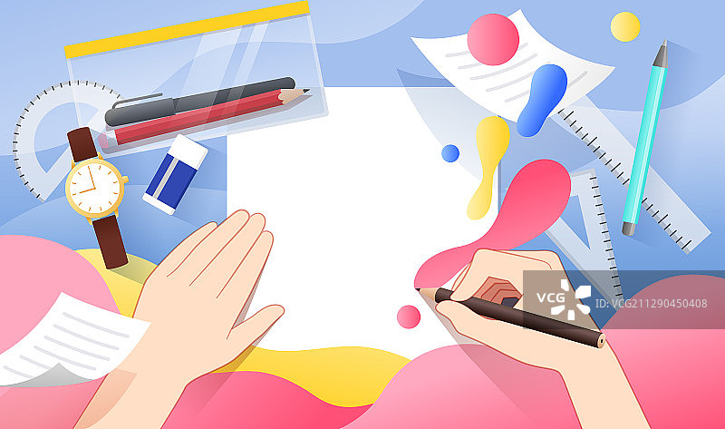 写字的手和学习用品图片素材