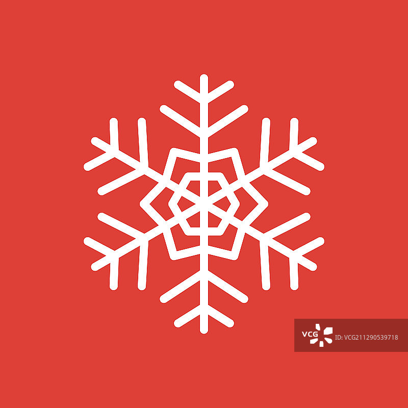 红色背景上的孤立雪花图标图片素材