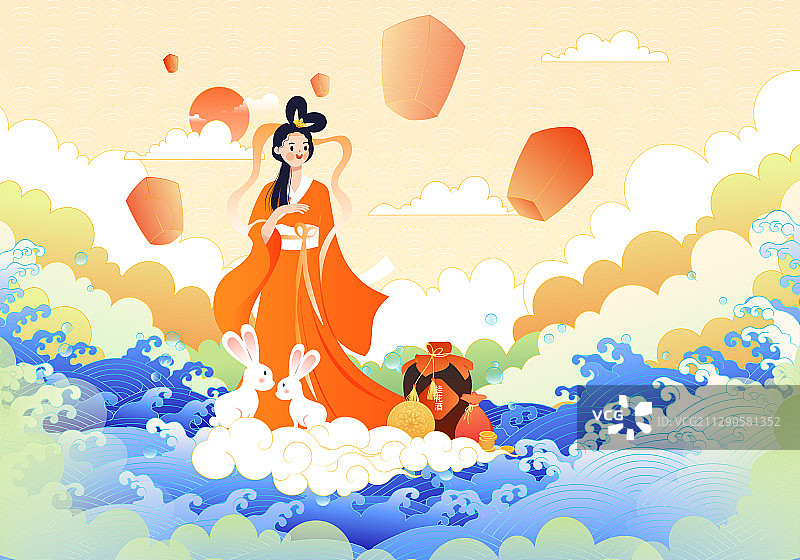 中秋节嫦娥仙女矢量插画图片素材
