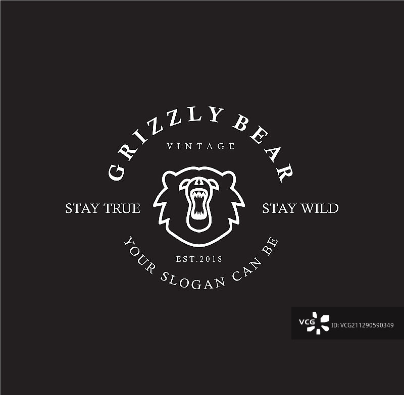 灰熊logo线条复古线性风格标志图片素材