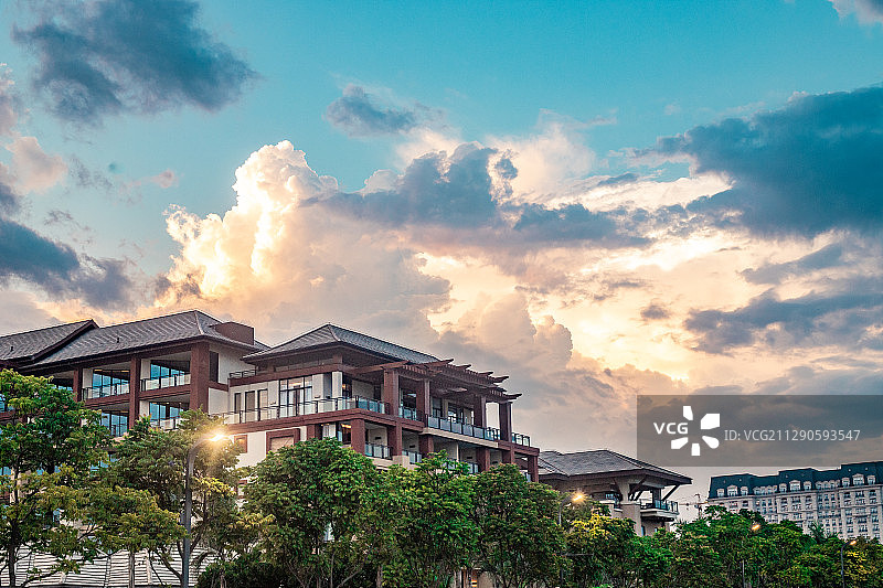 厦门万豪国际会议中心酒店，建筑，晚霞图片素材