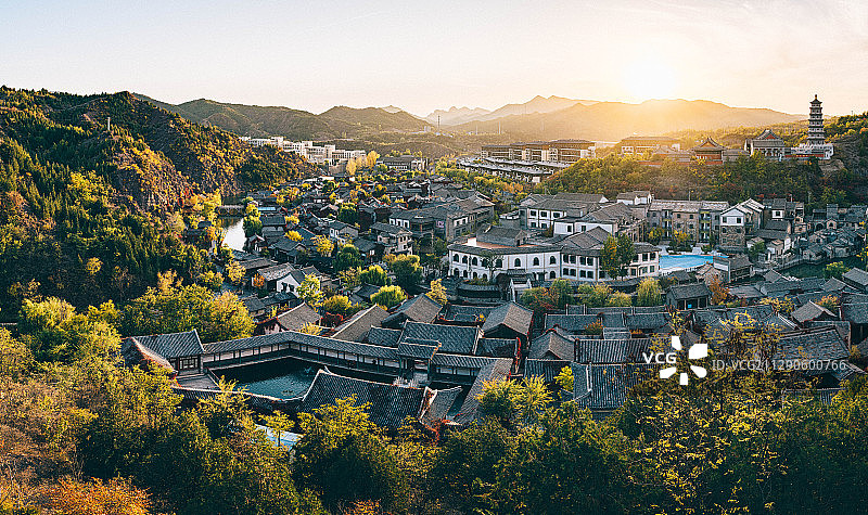 古北水镇日落秋景图片素材